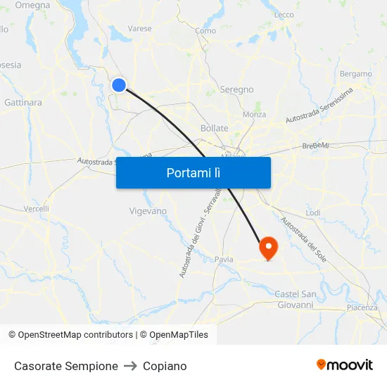 Casorate Sempione to Copiano map