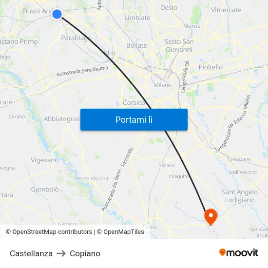 Castellanza to Copiano map