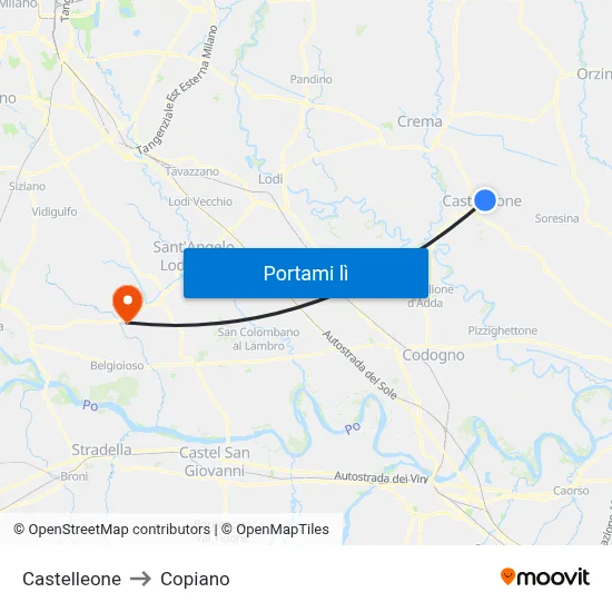 Castelleone to Copiano map