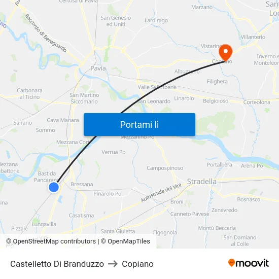 Castelletto Di Branduzzo to Copiano map