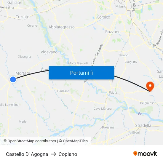 Castello D' Agogna to Copiano map