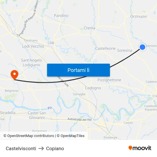 Castelvisconti to Copiano map