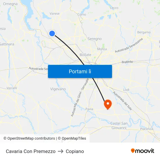 Cavaria Con Premezzo to Copiano map