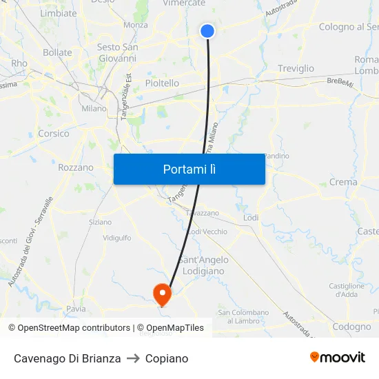 Cavenago Di Brianza to Copiano map