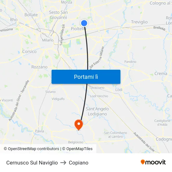 Cernusco Sul Naviglio to Copiano map