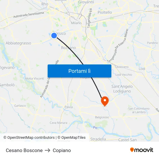 Cesano Boscone to Copiano map