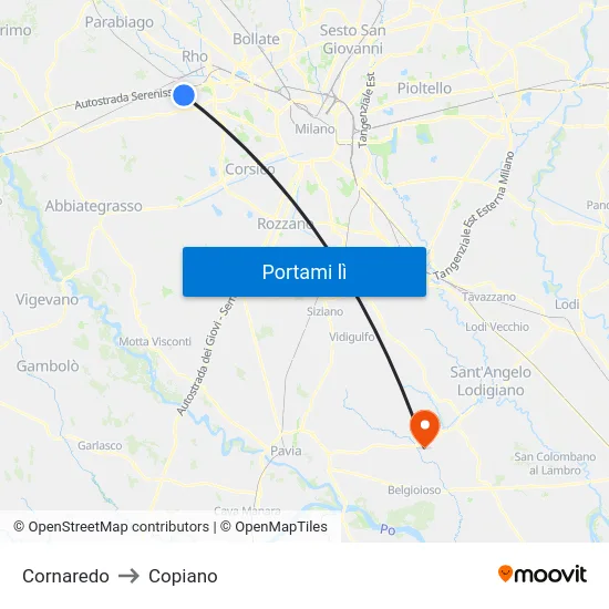 Cornaredo to Copiano map