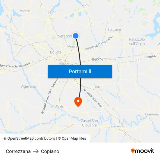 Correzzana to Copiano map