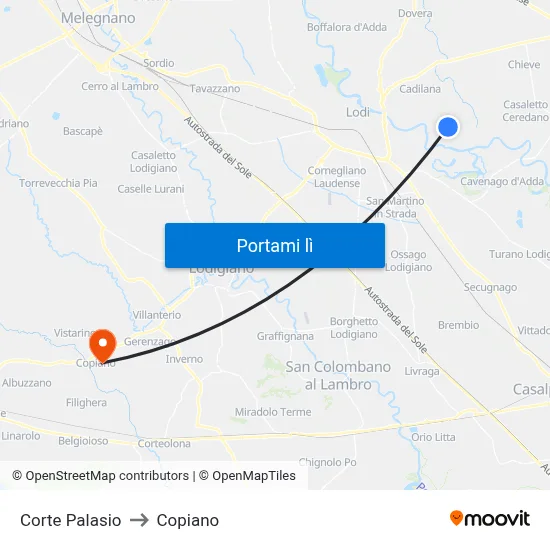 Corte Palasio to Copiano map