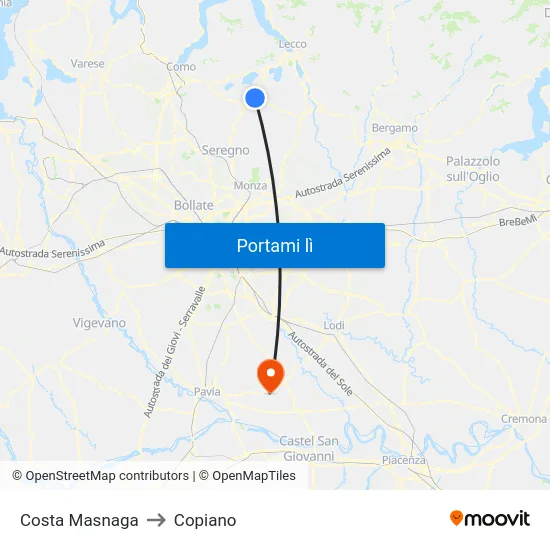 Costa Masnaga to Copiano map