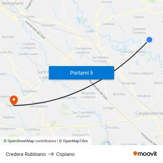Credera Rubbiano to Copiano map