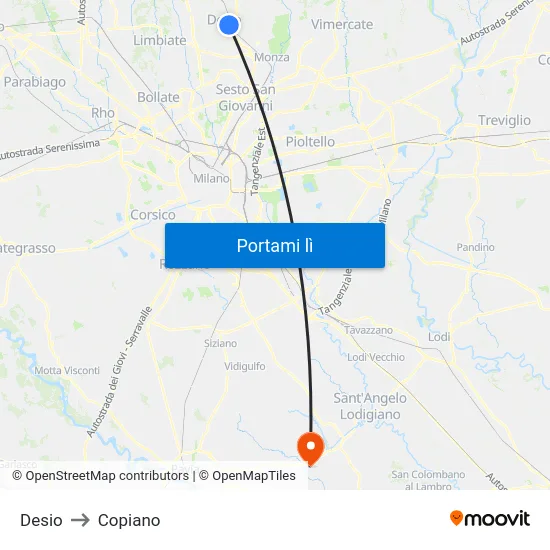 Desio to Copiano map