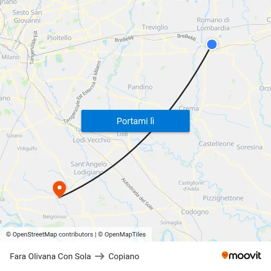 Fara Olivana Con Sola to Copiano map
