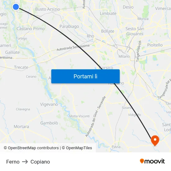 Ferno to Copiano map
