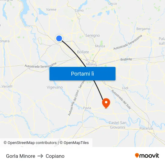 Gorla Minore to Copiano map