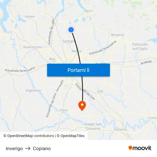 Inverigo to Copiano map