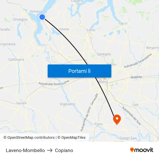 Laveno-Mombello to Copiano map