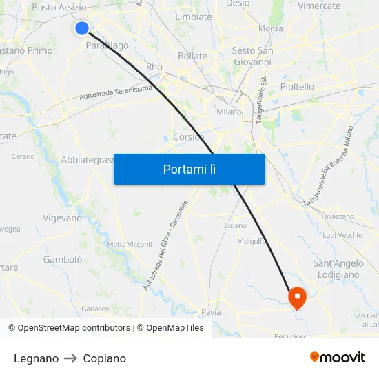 Legnano to Copiano map