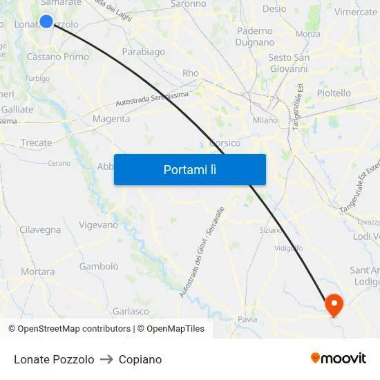 Lonate Pozzolo to Copiano map