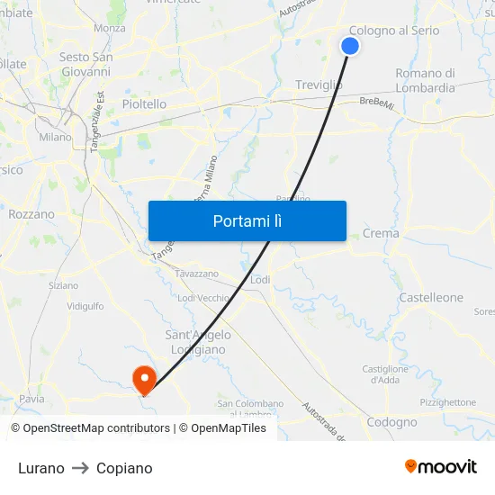 Lurano to Copiano map