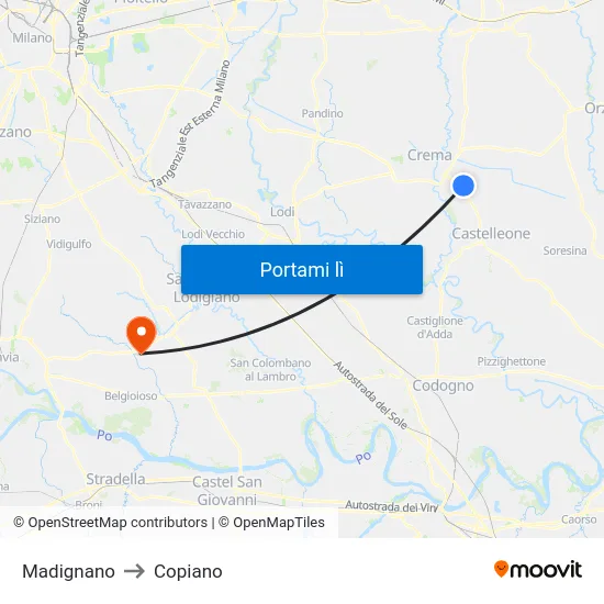 Madignano to Copiano map