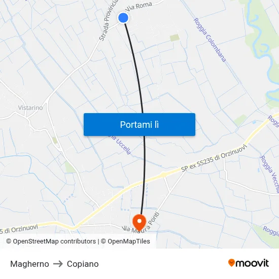 Magherno to Copiano map