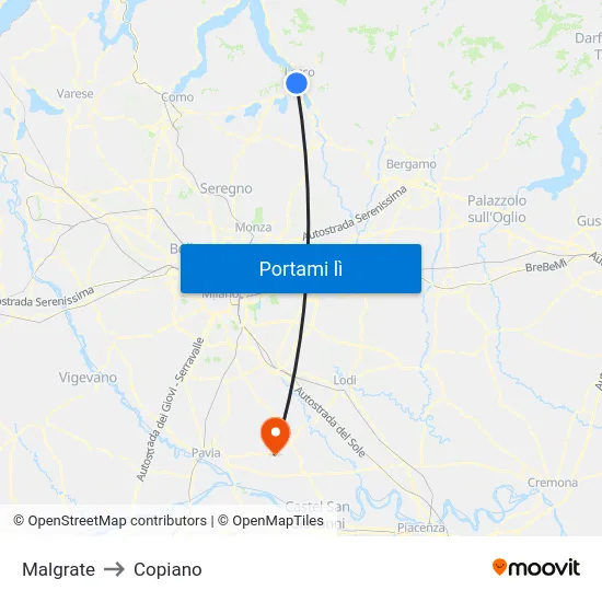 Malgrate to Copiano map