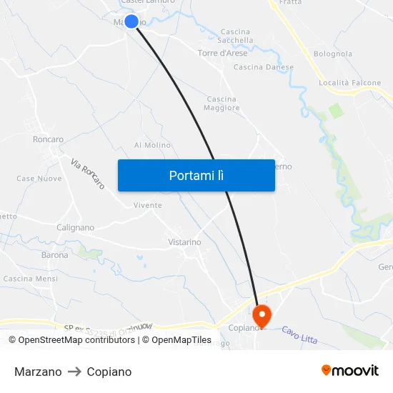 Marzano to Copiano map