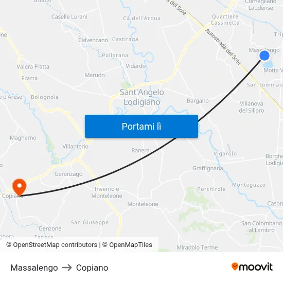 Massalengo to Copiano map