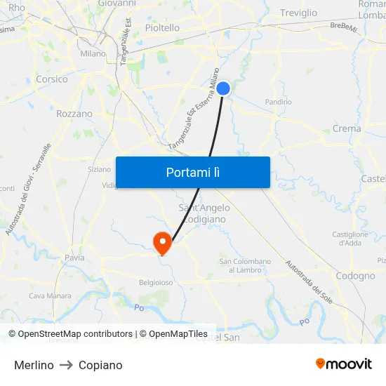 Merlino to Copiano map