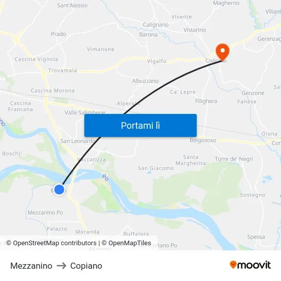 Mezzanino to Copiano map
