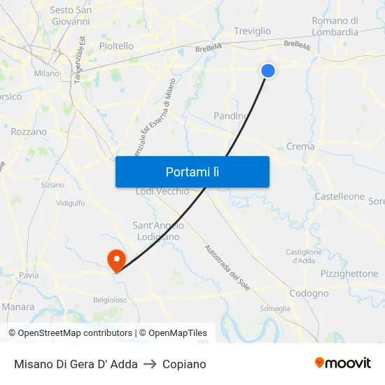 Misano Di Gera D' Adda to Copiano map