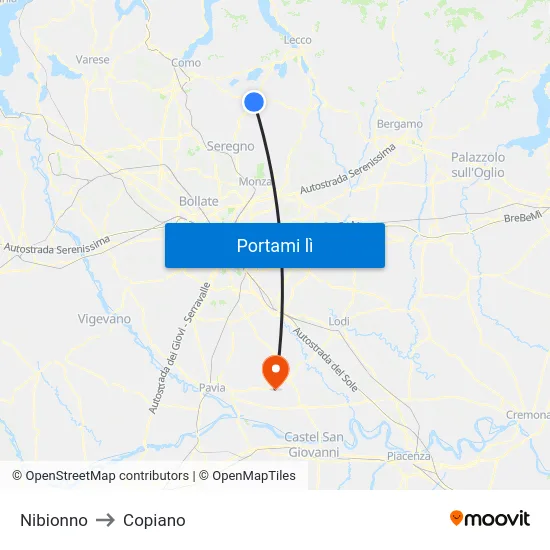 Nibionno to Copiano map