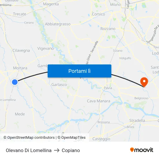 Olevano Di Lomellina to Copiano map