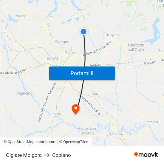 Olgiate Molgora to Copiano map