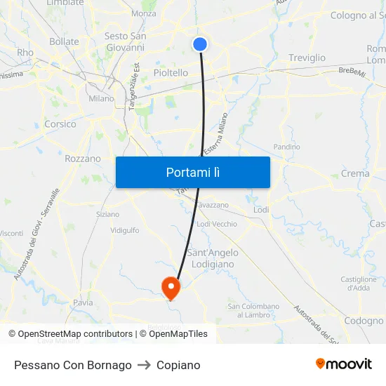 Pessano Con Bornago to Copiano map