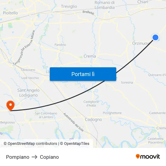 Pompiano to Copiano map