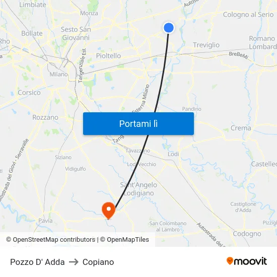 Pozzo D' Adda to Copiano map
