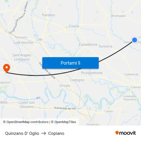 Quinzano D' Oglio to Copiano map