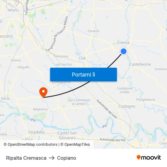 Ripalta Cremasca to Copiano map