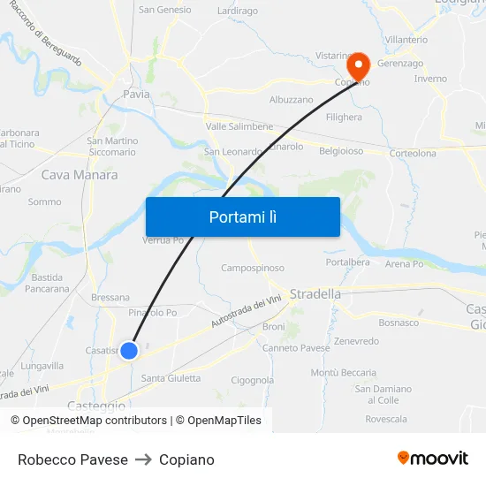 Robecco Pavese to Copiano map