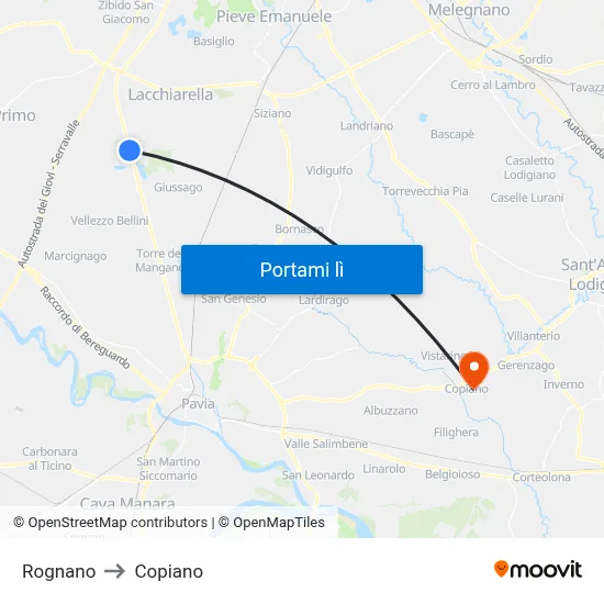 Rognano to Copiano map
