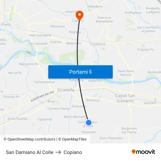 San Damiano Al Colle to Copiano map