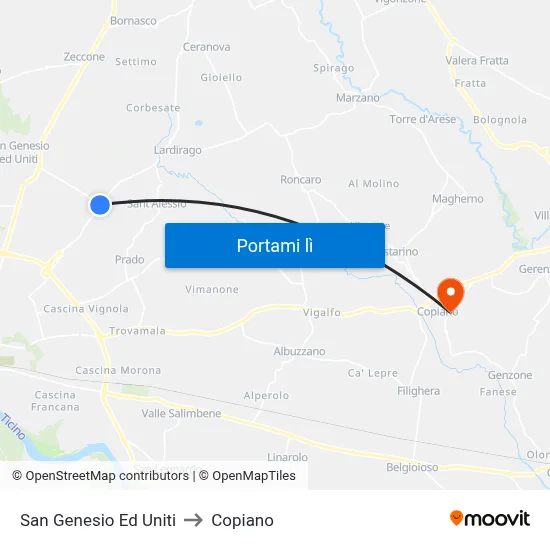 San Genesio Ed Uniti to Copiano map