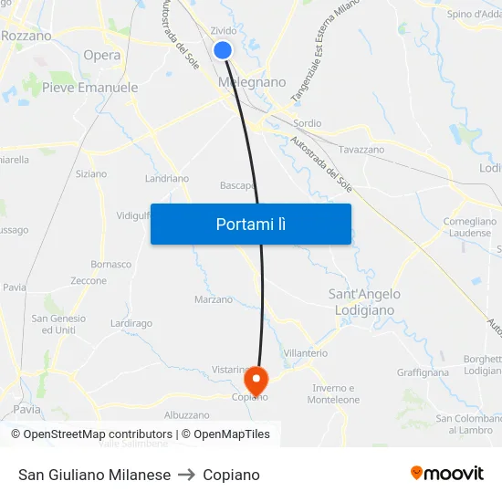 San Giuliano Milanese to Copiano map