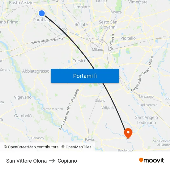 San Vittore Olona to Copiano map