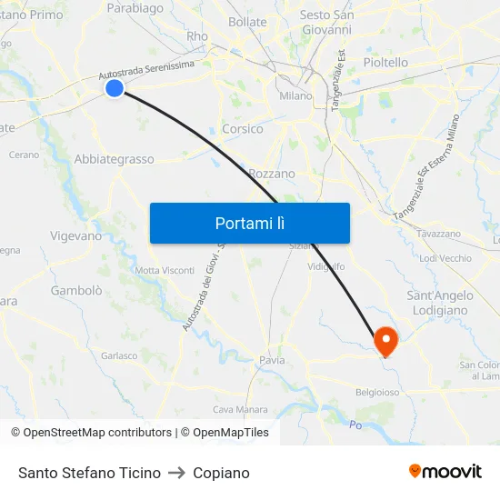 Santo Stefano Ticino to Copiano map