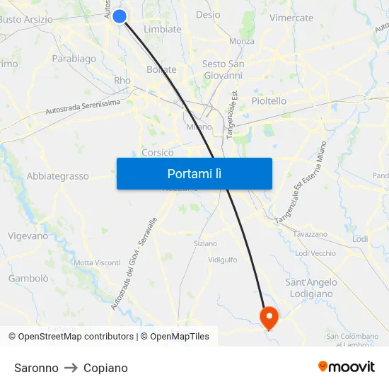 Saronno to Copiano map