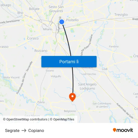 Segrate to Copiano map