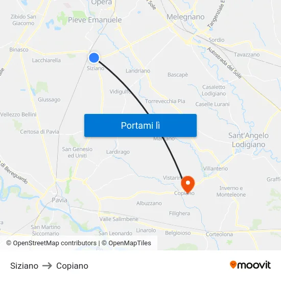 Siziano to Copiano map